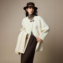 设计款时尚围脖双面羊毛毛呢外套25新款冬季女装中长款呢子大衣女