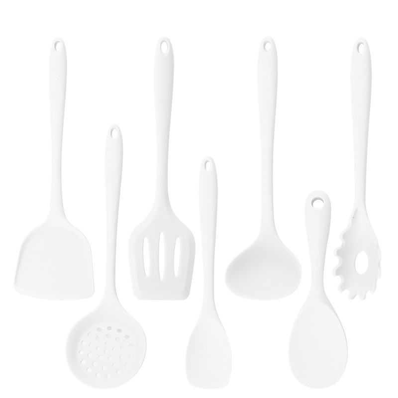 Traje de silicona transfronterizo utensilios de cocina nuevos utensilios de cocina de silicona blanca de 7 piezas todo incluido pala de cocina cuchara colador