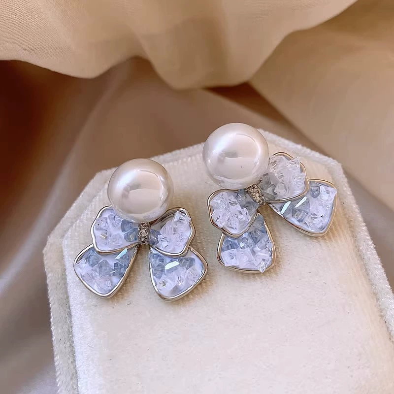Модные серьги с бантом из жемчуга, циркония, инкрустированные diamond, градиент