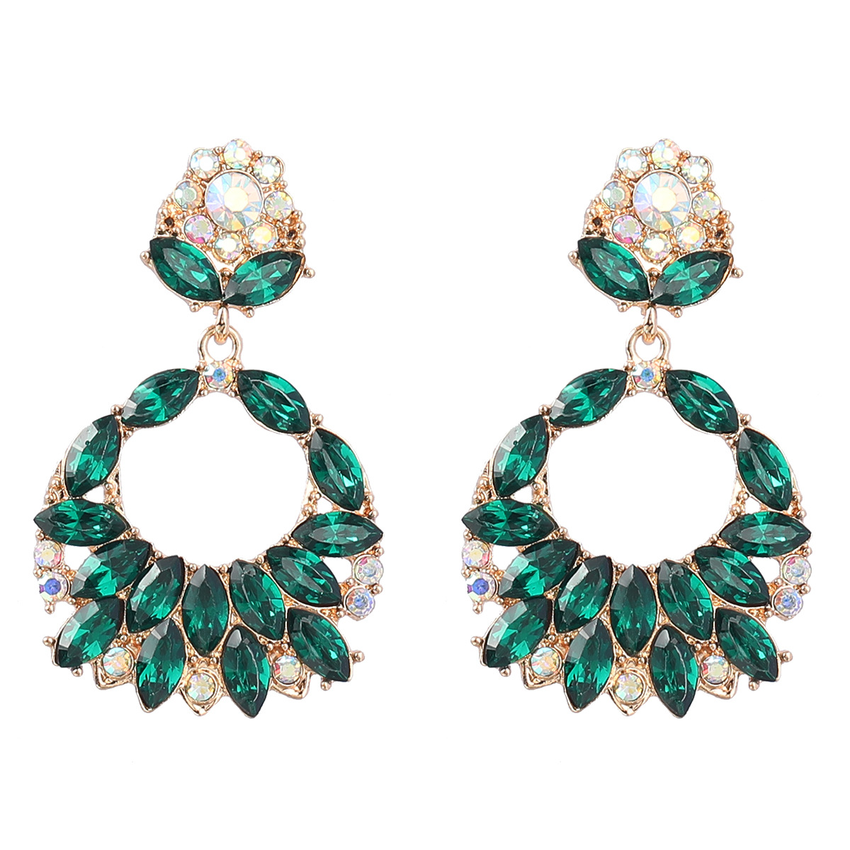 Fashion Green Alloy Diamond Round Stud Earrings