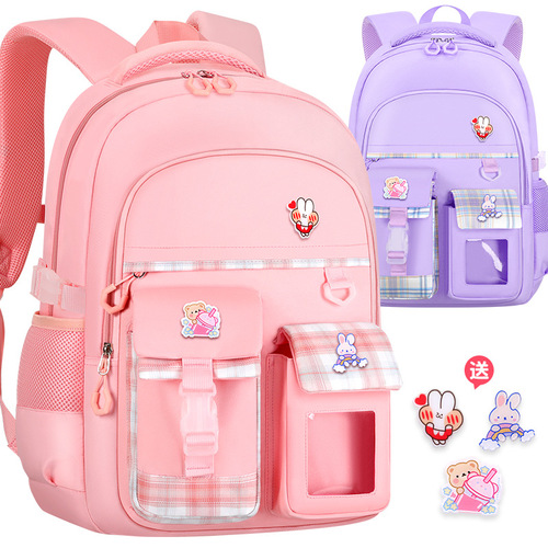  new plaid primary school bag, women's burden-reducing spine-protecting large-capacity high-quality children's backpack 1-6