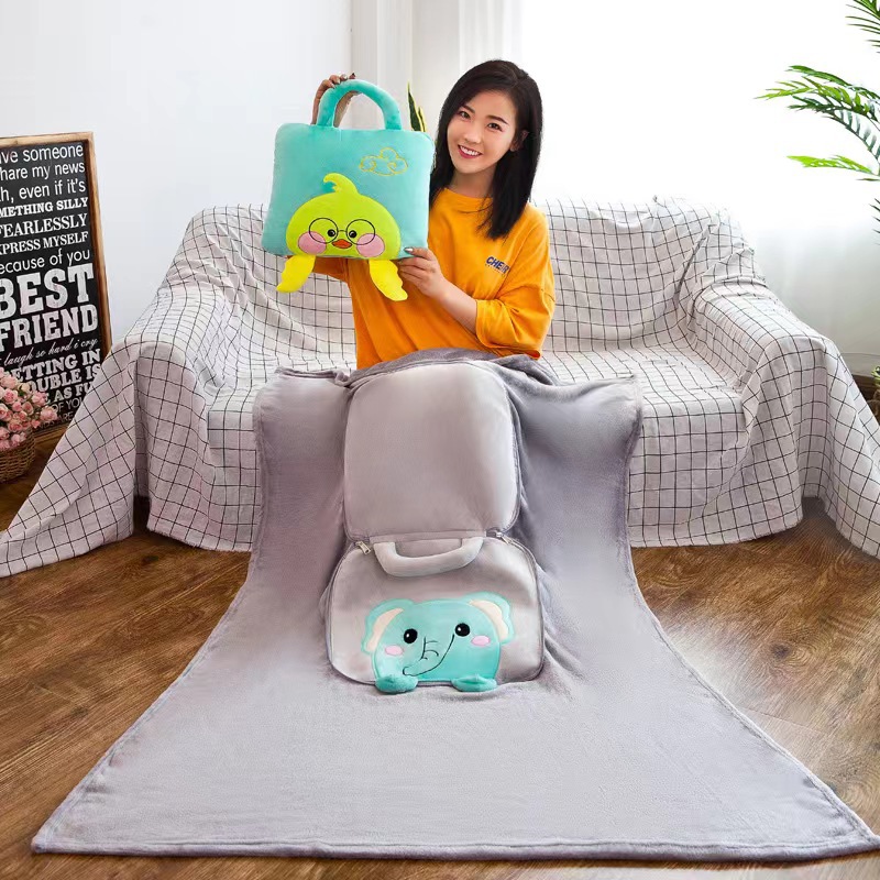 Cojín Manta 2 en 1 de Peluche Multifuncional con Dibujos Animados para Siesta