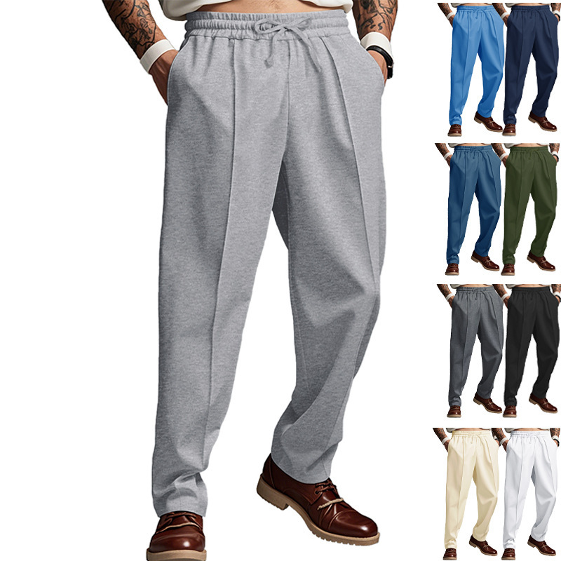 European and American Cross-Border Men's Wide-Leg Casual Sports Pants Mid-Waist Loose American Sweatpants Solid Color Drawstring Sports Jogging Pants