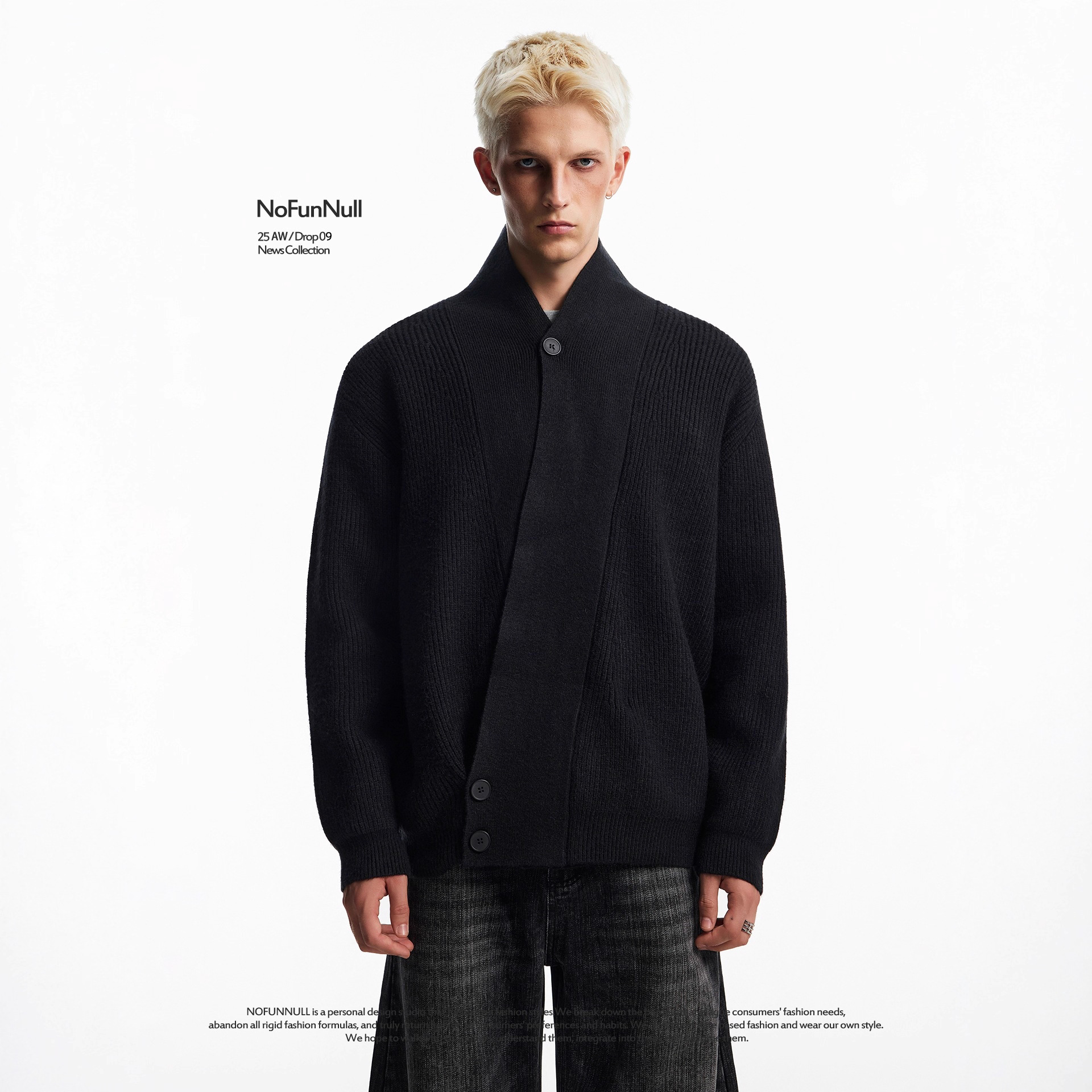 American Style V Neck Asymmetrical Diagonal Button Knitwear Jacket for Men 2025 Autum High Quality Old Money Style Loose Cardigan Knitwear