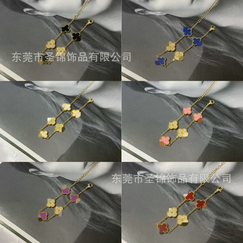 Popular 13mm Gold and Diamond Five-Flower Bracelet for Women, 18K Non-Fading, High-End, Fashionable, Simple, Versatile Style, Factory Wholesale
