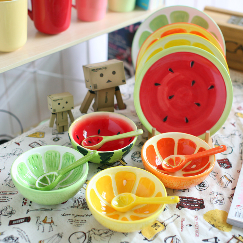 Ceramic Tableware Dishes Plate Set Creative Children's Bowl Cartoon Bowl Rice Bowl Dessert Salah Bowl Small Bowl Fruit Bowl