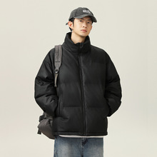 美式短款立领pu皮棉服男冬加厚棉衣纯色百搭潮牌保暖面包服外套q