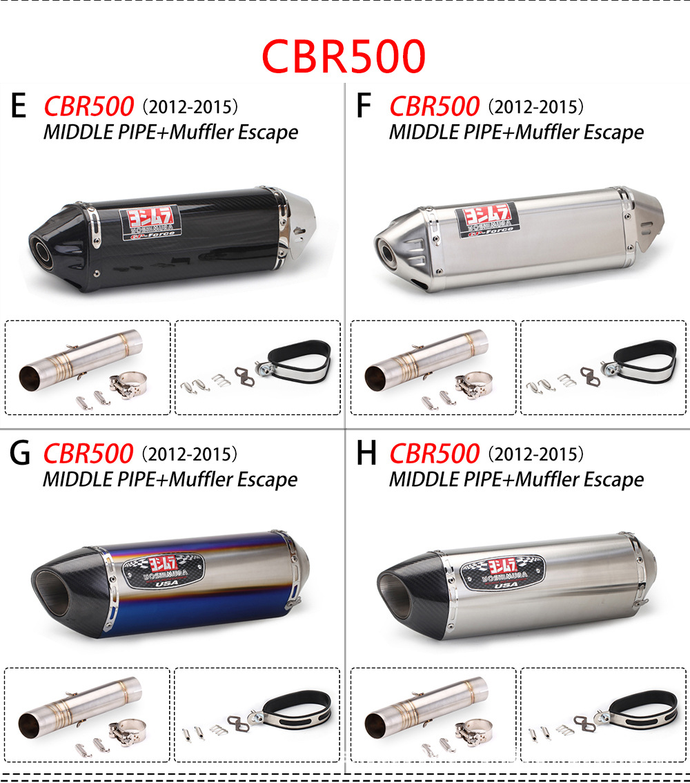 Motorcycle Modified Cbr300 Cbr500 500X Series Exhaust Pipe Modified Stainless Steel Middle Section Carbon Fiber Tail Section