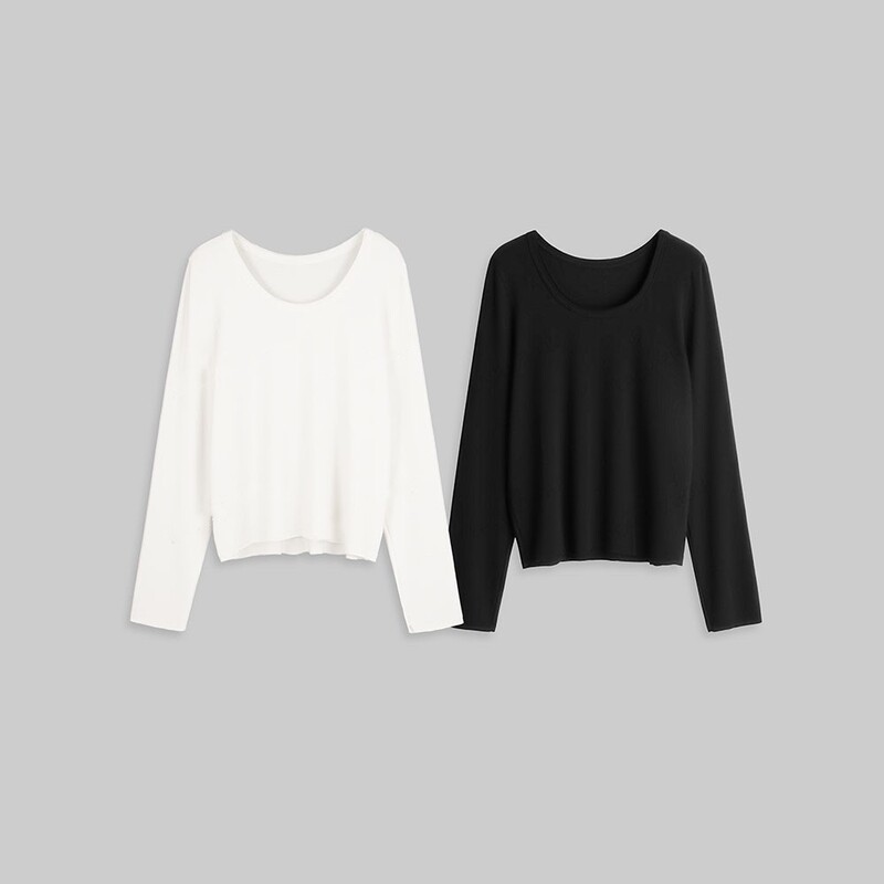 4073 # Mousse Elastic Three-Layer Loose Neckline Basic Wide Round Neck Base T-Shirt