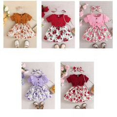 Cross-border 2023 Baby and Children's Clothing Wholesale, Women and Children's Traps, Short Sleeve Dress, British Leisure Splicing