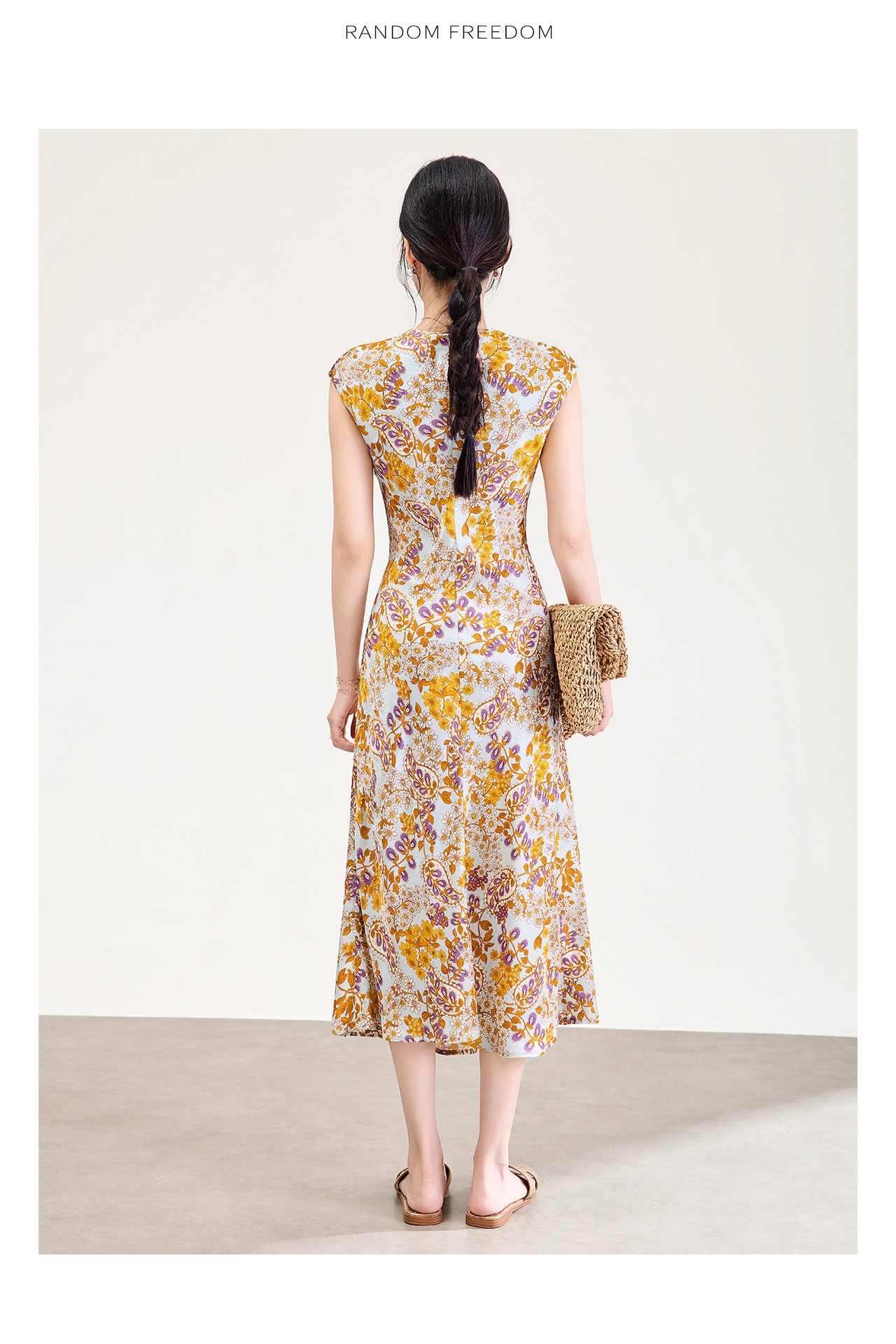 Đầm maxi nữ thắt eo họa tiết hoa vintage phong cách Pháp — màu cam chi tiết 17
