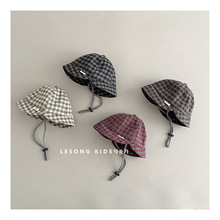 婴童帽子秋冬时尚韩系复古格子渔夫帽小宝宝洋气出游保暖遮阳盆帽