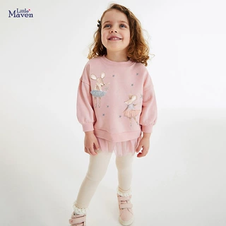 Little maven定制秋款长袖女童套装网纱欧美儿童套装卡通女童套装
