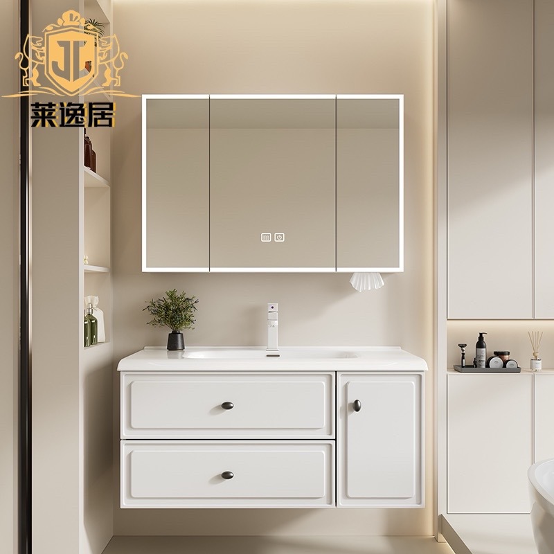 奶油风法式浴室柜洗漱台一体盆不锈钢烤漆陶瓷盆组合卫生间洗手盆