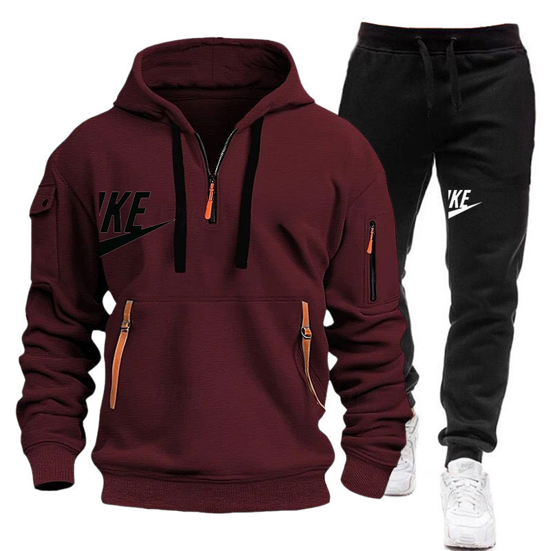 Cross-Border Autumn and Winter Men's Casual Multi-Zip Arm Pocket Drawstring Sweatshirt Set Printed Pullover Jacket Cross-Border Autumn and Winter Men's Casual Multi-Zip Arm Pocket Drawstring Sweatshirt Set Printed Pullover Jacket