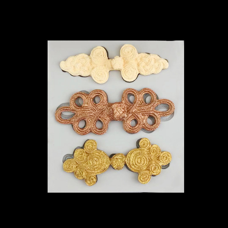 3-hole retro button shape Chinese knot plate buckle modeling silicone mold handmade cake fondant decoration tool egg