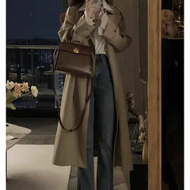 特价新款春秋冬风衣外套女英伦风中长款小个子今年流行卡其色大衣