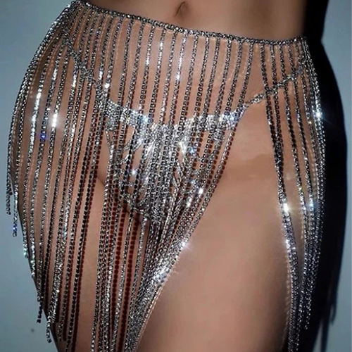 European and American hot selling belly dance rhinestone chain skirt for women, fashionable and sexy full diamond tassel nightclub body chain accessories