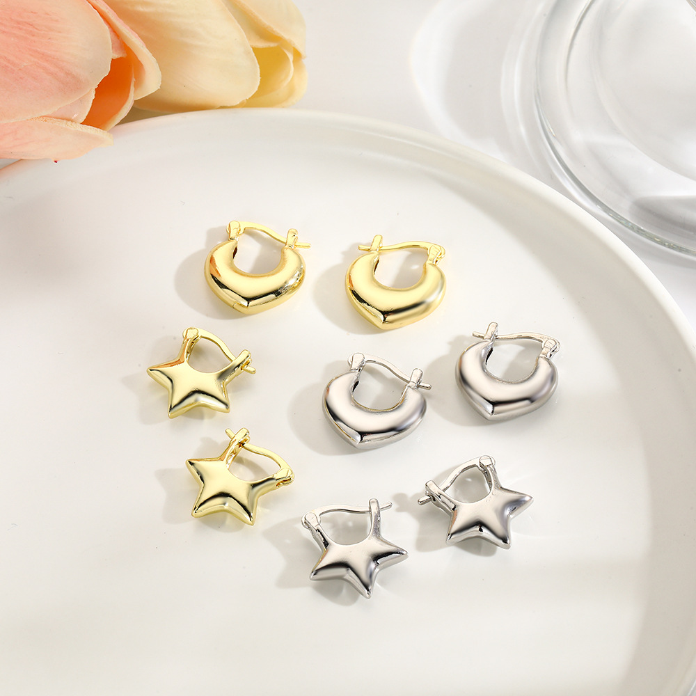 7g Weight Copper Ear Needle Material 18K Gold Plated Plating Material Earrings Classification 1 Pair Quantity Holiday, Daily Occasion Copper Material Star, Heart Shape Pattern Women's Gender Simple Style, Classic Style Style 1 Pair Simple Style Classic Style Star Heart Shape Copper 18K Gold Plated Earrings 无