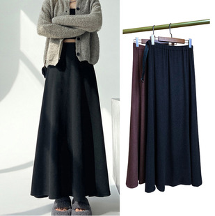 Pregnant Women's Black Grey Knitted Skirt Autumn and Winter Sanding Pregnant Women's A- shaped Mid-length Skirt Temperament Large Swing Glutinous Rice Skirt