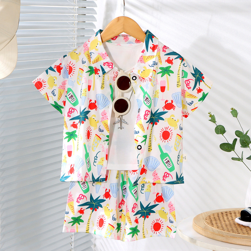 Children's Fashion Summer New Trendy Street-Style Shirt Set, Fashionable Korean-Style Short-Sleeve Shirts for Boys and Girls