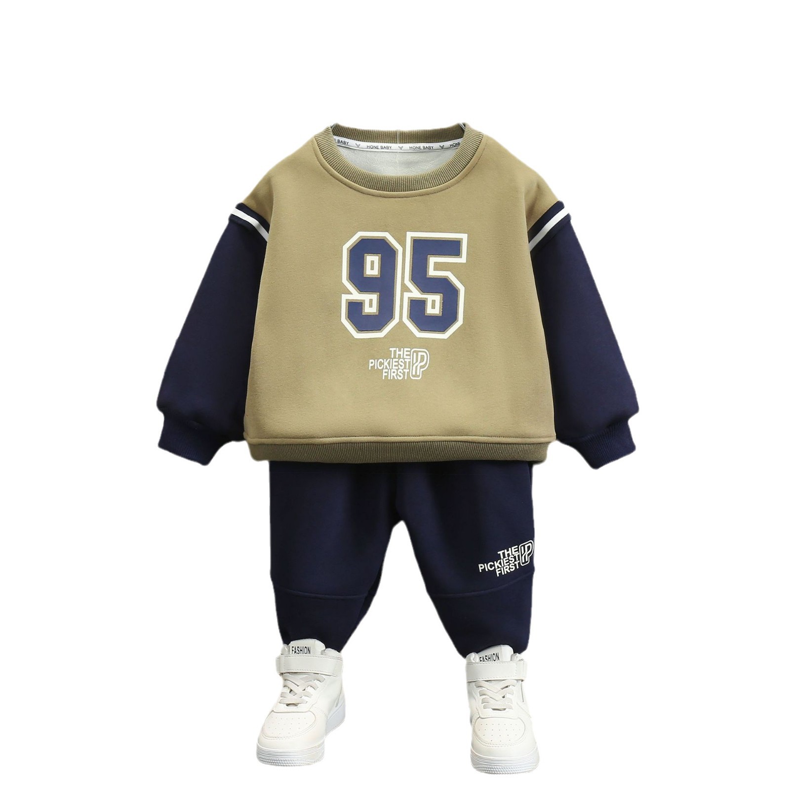 6662 traje de otoño e invierno para niños 2025 nueva ropa para niños más terciopelo engrosamiento de dos piezas ropa deportiva de invierno para hombres