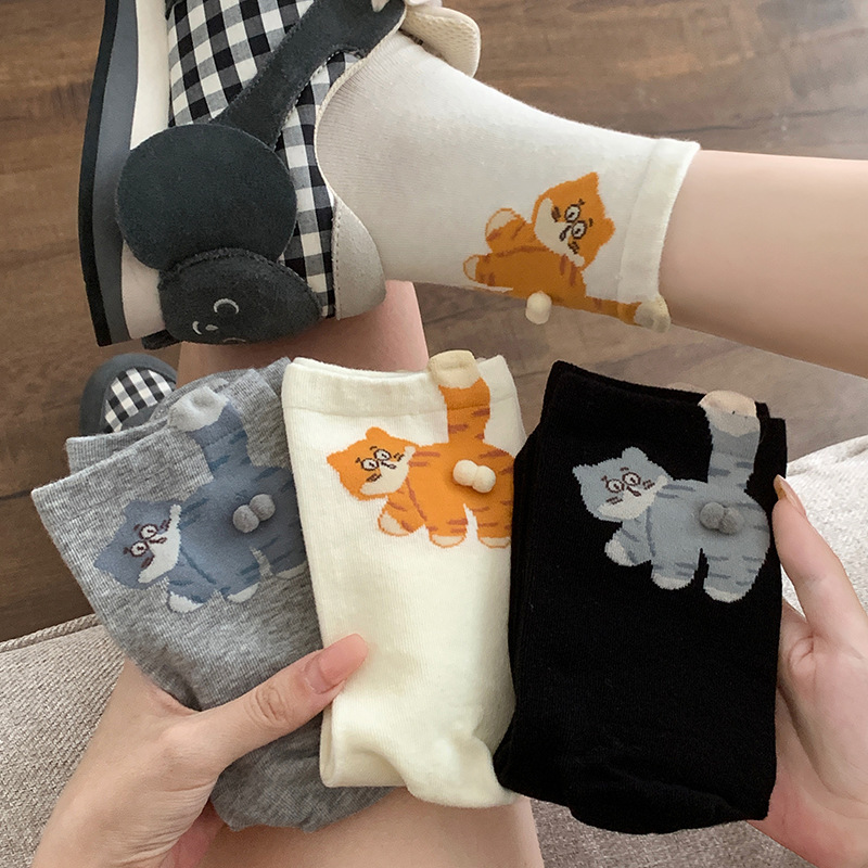 Cat-Themed Socks for Autumn and Winter, Fun Mid-Calf Socks, Funny and Cute Niche Design, Cartoon 3D Socks Cat-Themed Socks for Autumn and Winter, Fun Mid-Calf Socks, Funny and Cute Niche Design, Cartoon 3D Socks