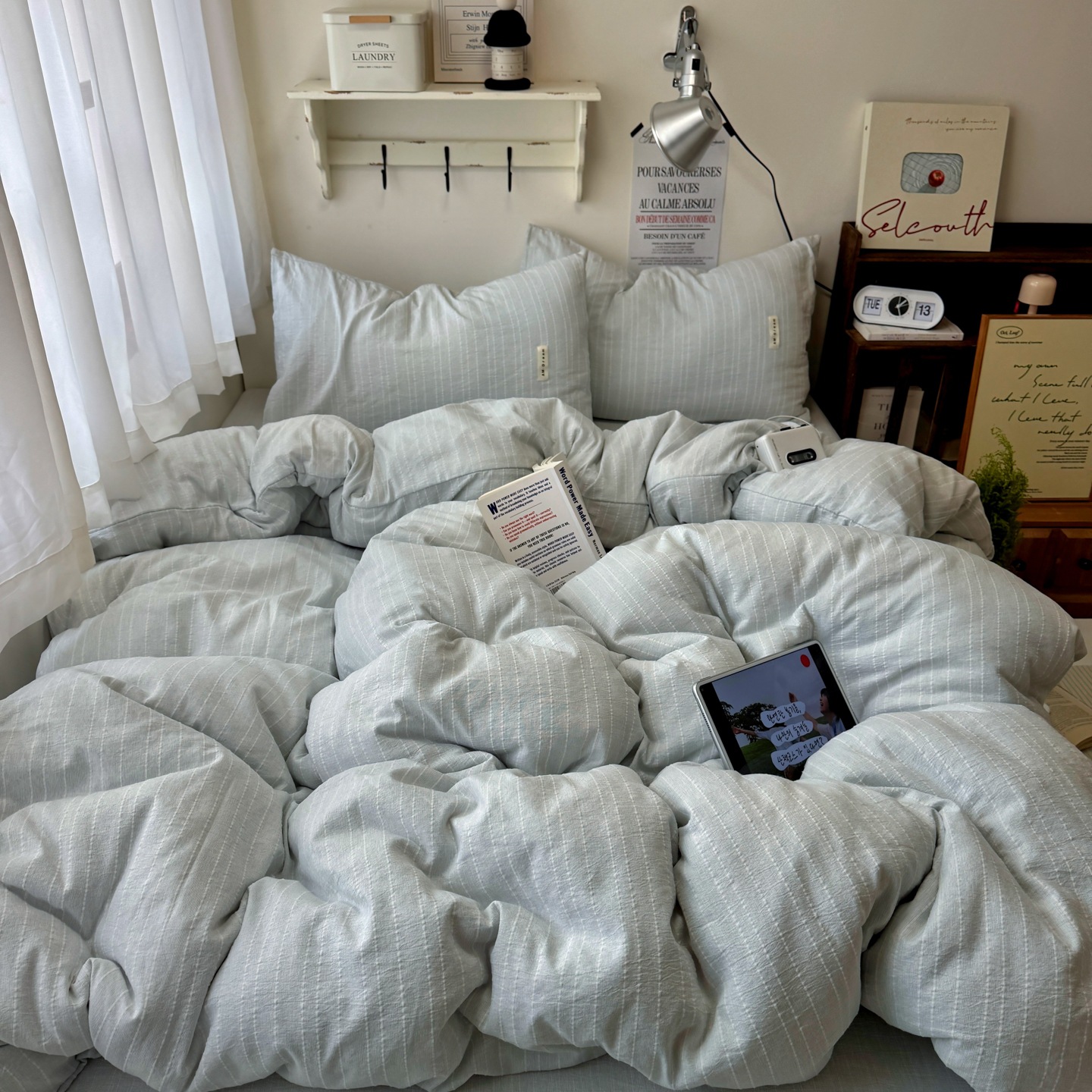 Minimalist Plain Linen Bed Sheet Set For Student Dormitory Room_voghion.com
