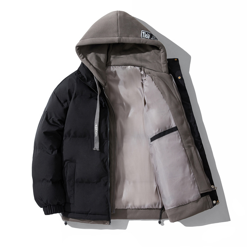 Abrigo de invierno acolchado de algodón con capucha para hombres a prueba de viento cálido forrado de lana engrosada chaqueta acolchada de algodón para hombres jóvenes abrigo de algodón acolchado casual logotipo imprimible