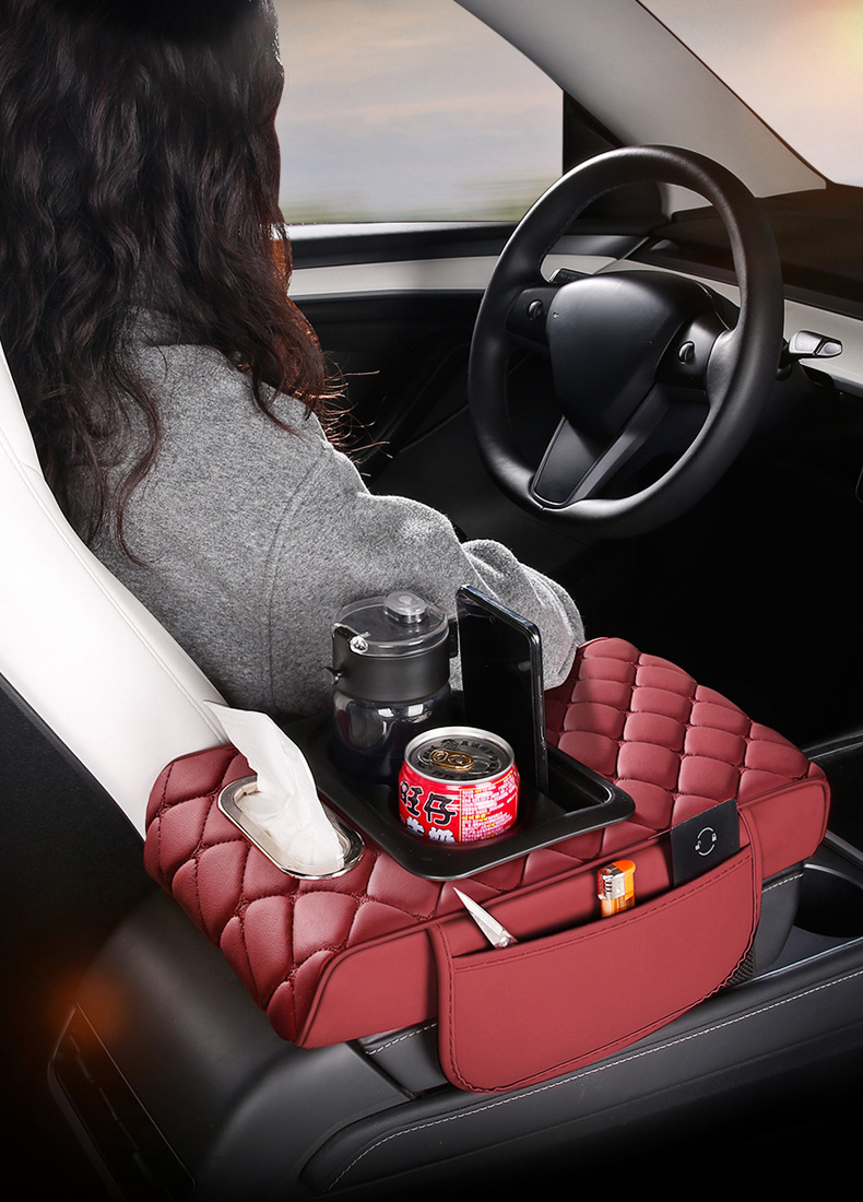 Car tissue box advanced sense armrest box booster pad water cup holder multifunctional central armrest pad car storage