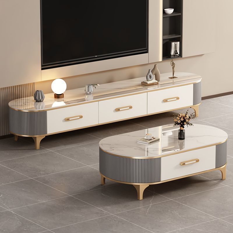 Coffee Table Living Room Light Luxury Rock Home New Small Apartment Modern Simple Integrated Oval Tv Cabinet Combination