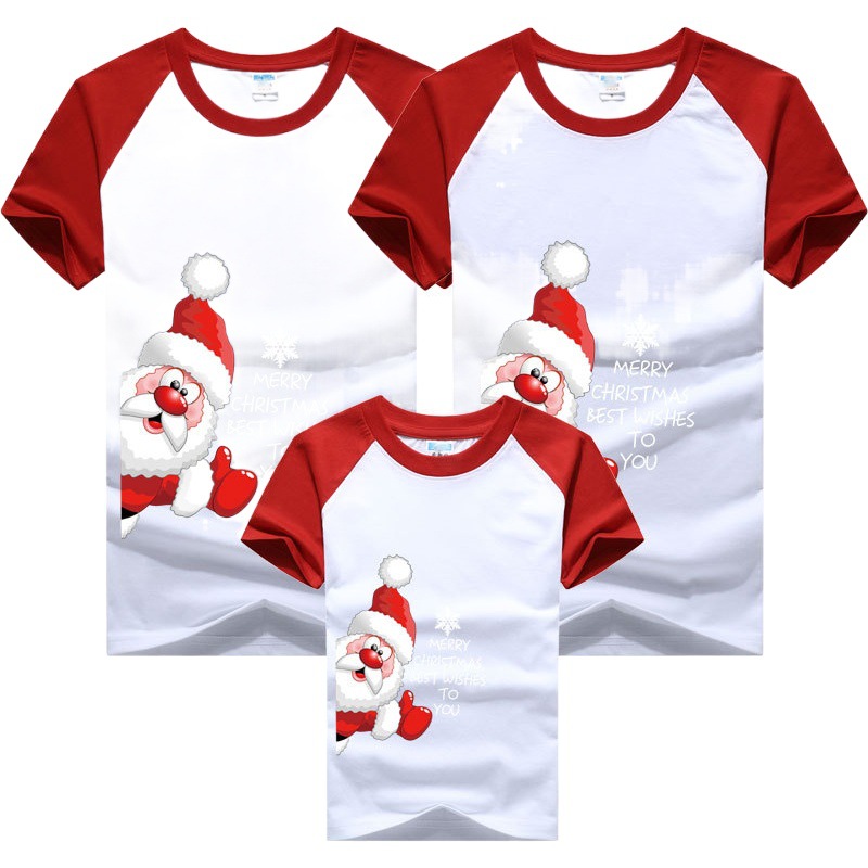 Navidad padre-hijo ropa bebé 2024 nueva moda una familia tres o cuatro familia ropa manga raglán color a juego manga corta Camiseta