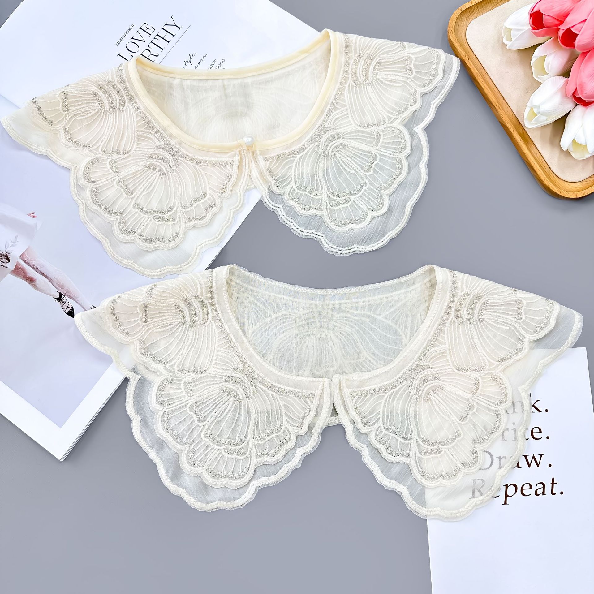 Oganza cuello bordado cuello de encaje soluble en agua vestido de mujer camisa decoración de cuello falso en stock