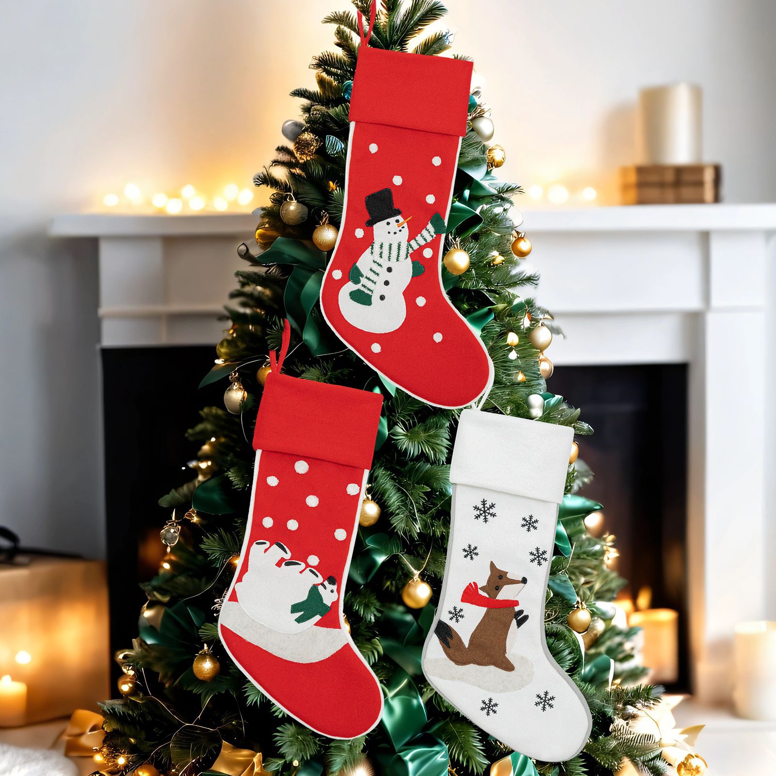 Navidad transfronteriza calcetines de Navidad blancas lindas calcetines de decoración de Navidad de dibujos animados grandes bolsas de regalo de pingüino bolsas de dulces