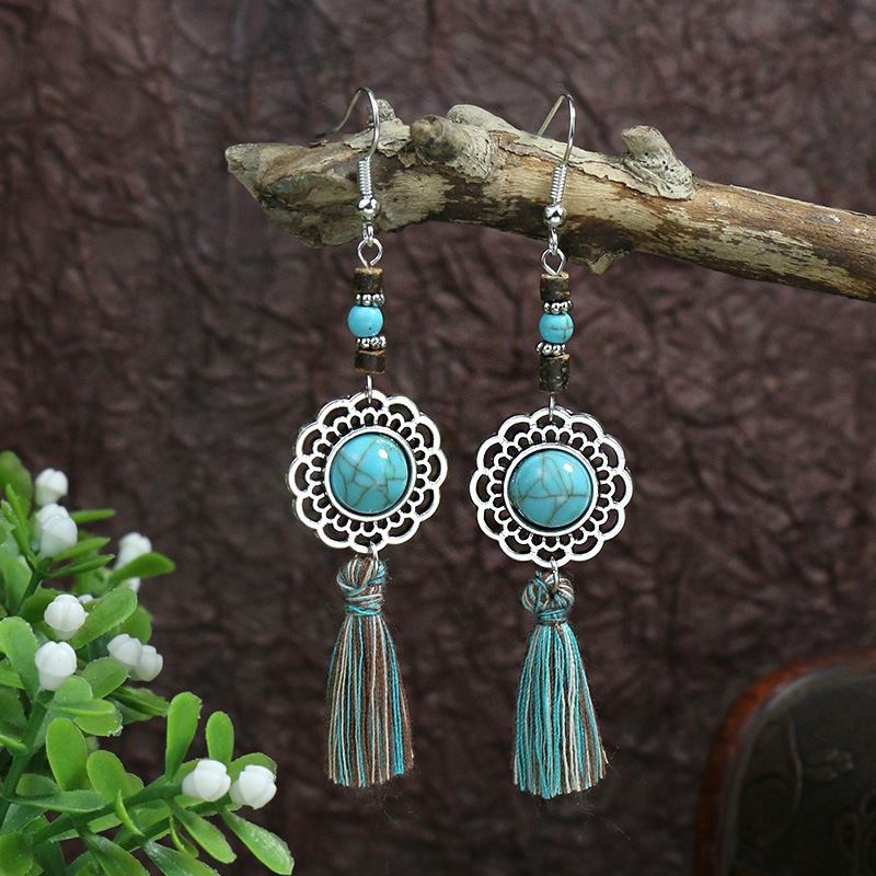 1 Pair Retro Geometric Plating Alloy Turquoise Drop Earrings display picture 4