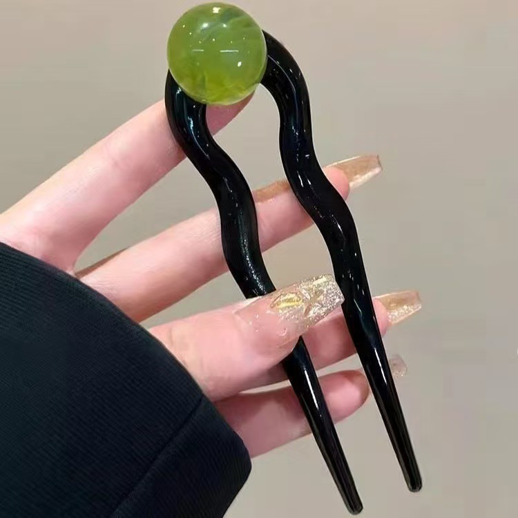 新款花朵猫咪椰椰冻圆球简约珠珠u型发簪亚克力簪子盘发头饰发夹|undefined
