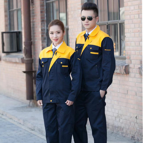 Spring and Autumn Long Sleeve Work Uniform Set Cleaning Property Service Construction Labor Top Car Repair Uniform Printed with LOGO