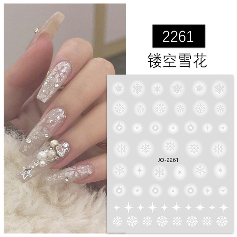 Nuevo estilo japonés hueco copo de nieve uñas pegatinas fresco floración blanco copo de nieve uñas pegatinas con calcomanías adhesivas