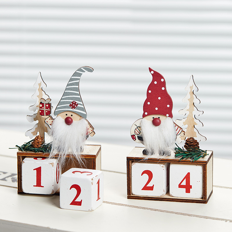 Decoración de calendario de Santa Madera decoración de escritorio de Navidad marido hace viejo calendario de escritorio retro árbol de Navidad