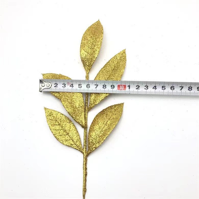Nuevo 35 * 11CM polvo de oro de Navidad 6 hojas suministro de artesanías transfronterizas hojas de polvo de oro árbol de Navidad guirnalda