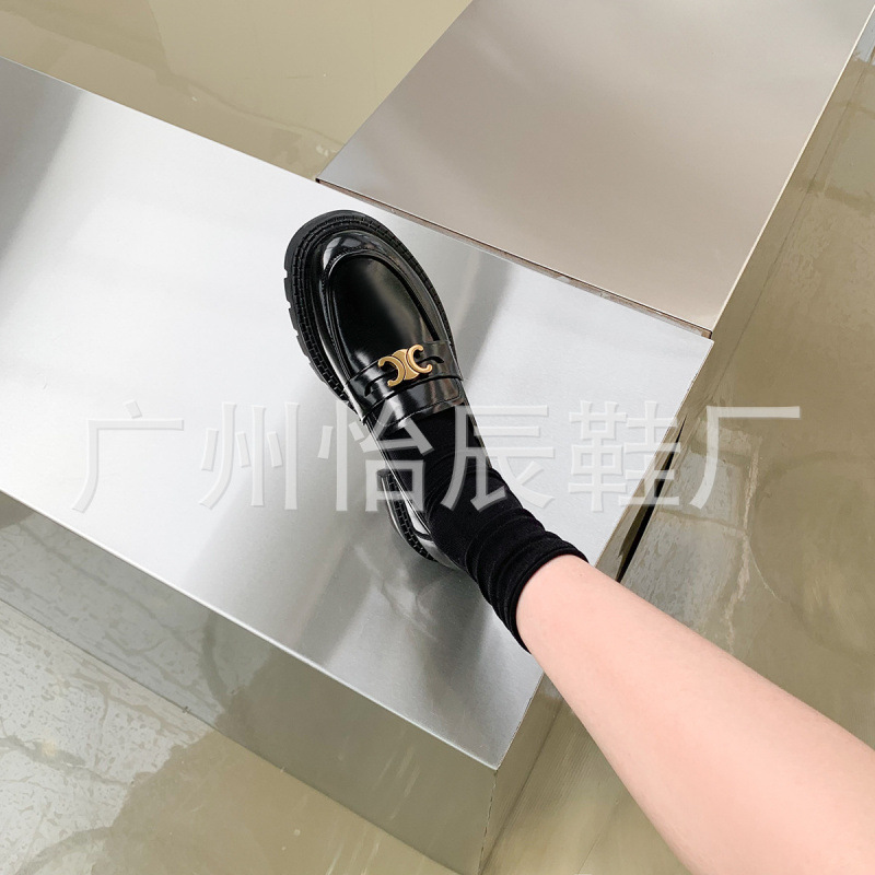 高跟凯旋门厚底乐福鞋女百搭黑色英伦风小皮鞋真皮女软单鞋女鞋子|undefined