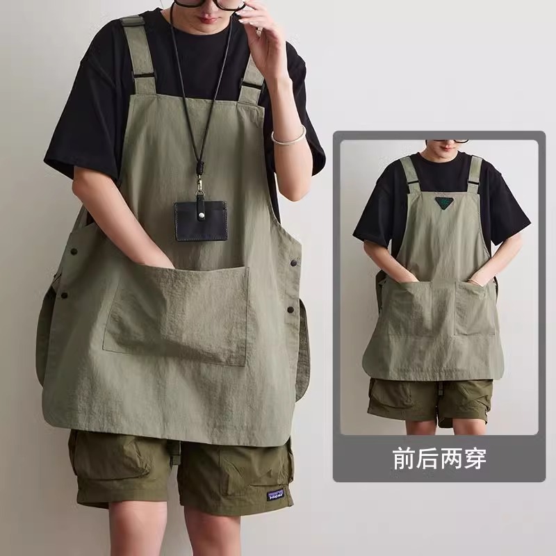 新型工装エプロン日本式防水男女カバーキッチン家庭用カフェ作業服印字卸売り可能|undefined