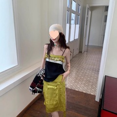 ル・ルージュ 周美梅 ミクシズム おしゃれ スプライス スパンコール サスペンダー ダメージカット ローエッジ スカート スーツ