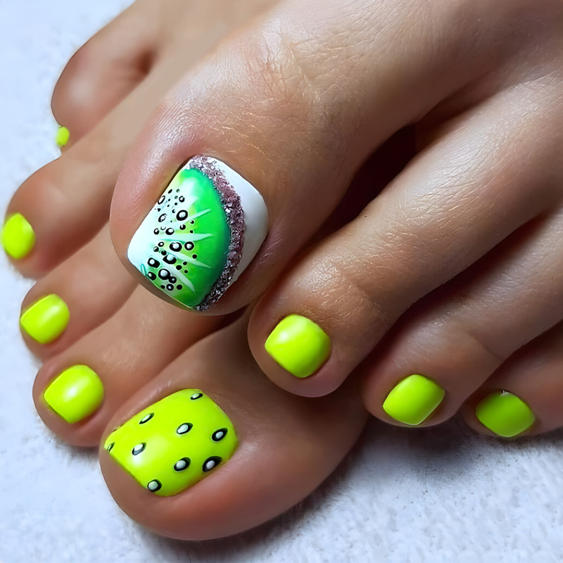 Cross-border Hot Wearing Nail Pieces Kiwi Glitter Toenail Patch Fresh Ginkgo Green Foot Wearing Nail