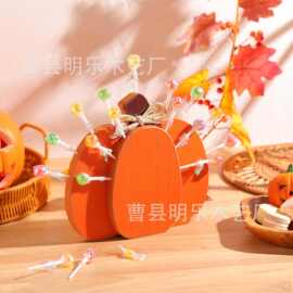 木制南瓜创意桌面棒棒糖支架糖果桌面展示架万圣节南瓜造型摆件