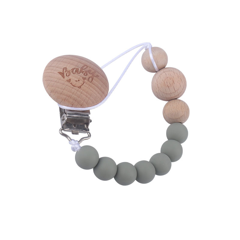 Bebé suministros de haya bebé Smiley cara forma chupete clip Beech cuentas de gel de sílice mordedor grano chupete cadena anti-pérdida