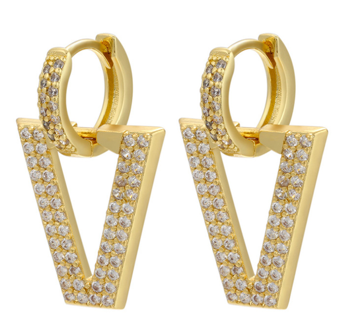 Foreign Trade Micro-inlaid Full Zircon Earrings Inverted Triangle V-shaped Trend Earrings Cross-border Accessories display picture 5