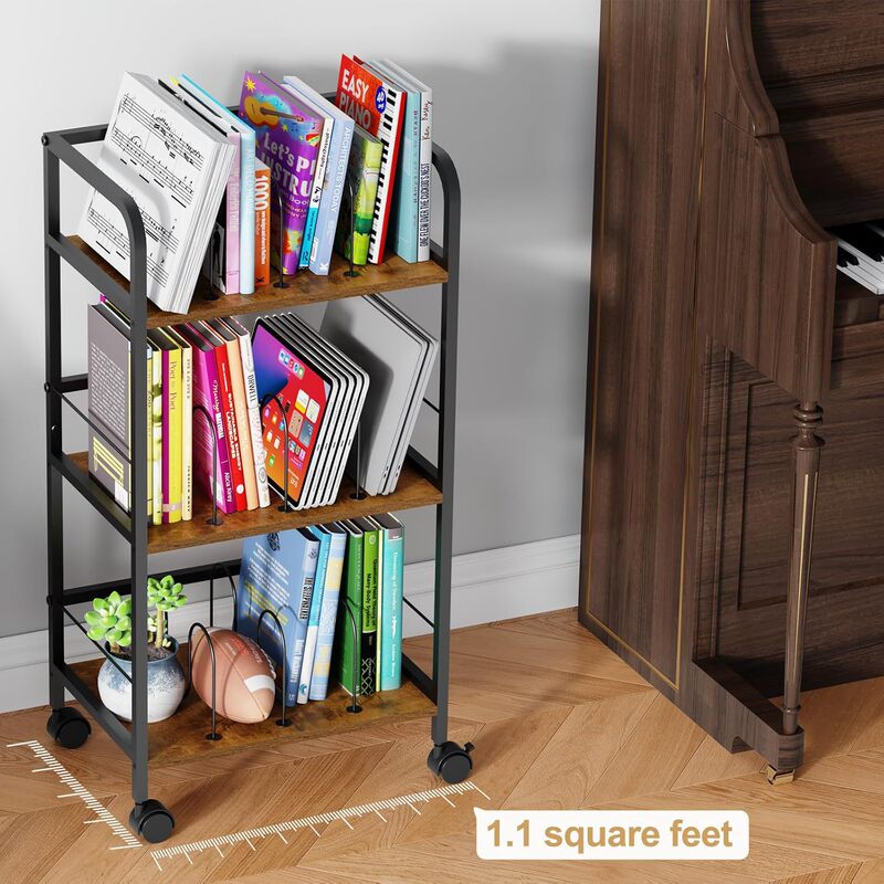 Cross-Border Three-Layer Rolling File Cart Storage Rack Simple Bookshelf Iron Art Bookshelf Floor-Standing Storage Rack Trolley Rack