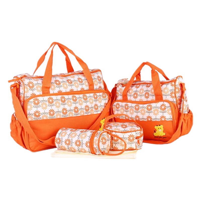 Portable Fashionable Mommy Bag Five-Piece Set Multi-Functional Large-Capacity Printed Mommy Bag Mother and Baby Bag Wholesale