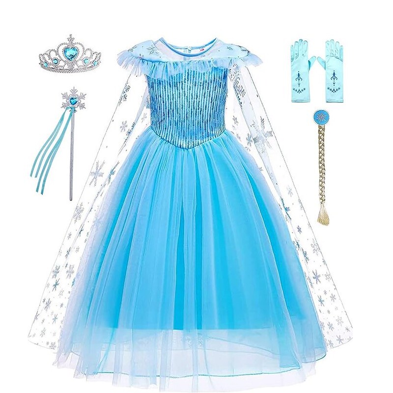 Sleeveless Elsa Princess Dress Frozen Elsa Elsa Girls Dress Blue Puff Skirt Cross-Border Dropshipping